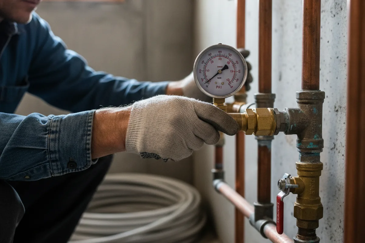 Pressure testing a repaired line during Water Line Repair in Metuchen